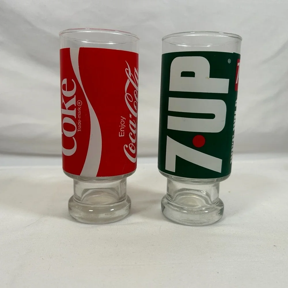 Vintage 70s 80s 7UP Coke Drinking Glass Retro Cup 12oz Pedestal Footed 6.5